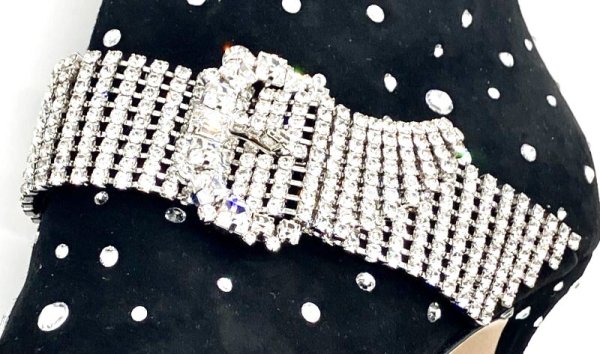 画像9: JIMMY CHOO(ジミーチュウ)ブラックスエードスワロフスキーストラップベルト付きショートブーツ 36 (9)