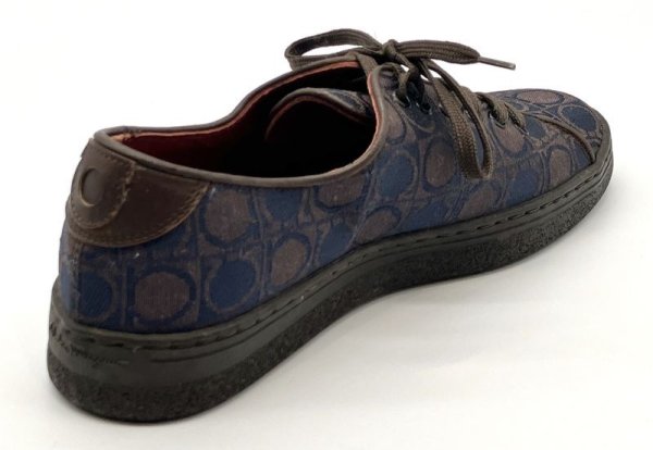 画像6: OLD FERRAGAMO(オールドフェラガモ) ネイビー×ブラウンガンチーニプリントレースアップスニーカー 3 1/2D (6)