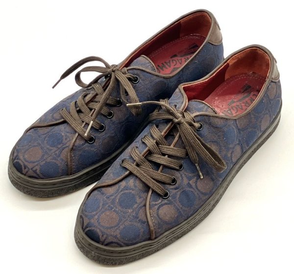 画像11: OLD FERRAGAMO(オールドフェラガモ) ネイビー×ブラウンガンチーニプリントレースアップスニーカー 3 1/2D (11)