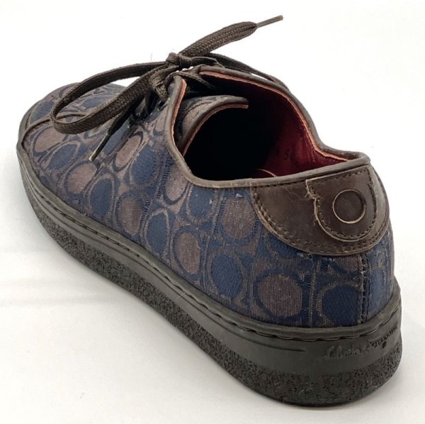 画像5: OLD FERRAGAMO(オールドフェラガモ) ネイビー×ブラウンガンチーニプリントレースアップスニーカー 3 1/2D (5)