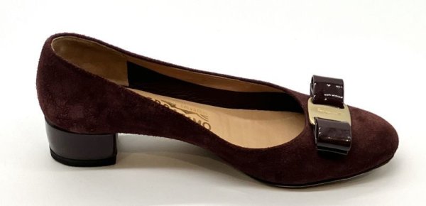 画像4: OLD FERRAGAMO(オールドフェラガモ) ボルドーパープルスエード×パテントヴァラリボンパンプス 5 1/2C (4)