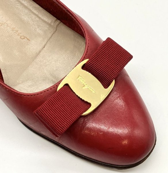 画像8: OLD FERRAGAMO(オールドフェラガモ) レッドレザーヴァラリボンパンプス 8C (8)