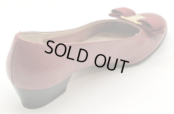 画像6: OLD FERRAGAMO(オールドフェラガモ)レッド型押しレザーヴァラリボンパンプス 5 1/2C (6)