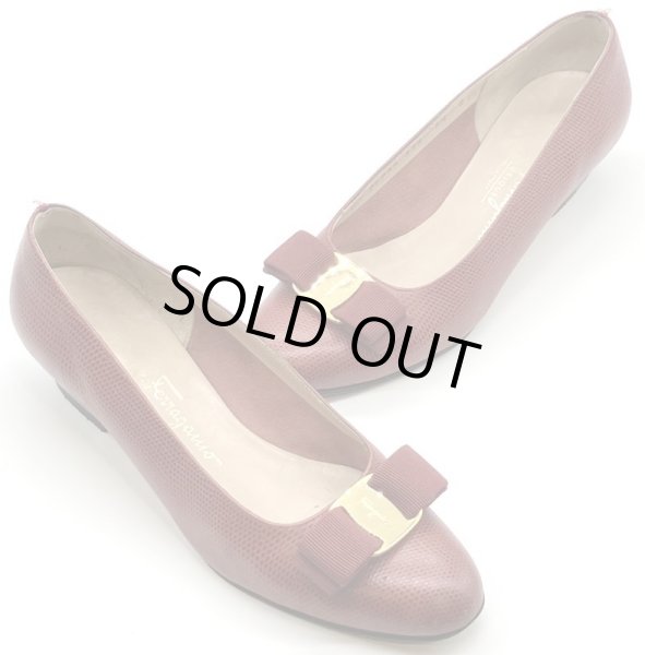 画像16: OLD FERRAGAMO(オールドフェラガモ)レッド型押しレザーヴァラリボンパンプス 5 1/2C (16)