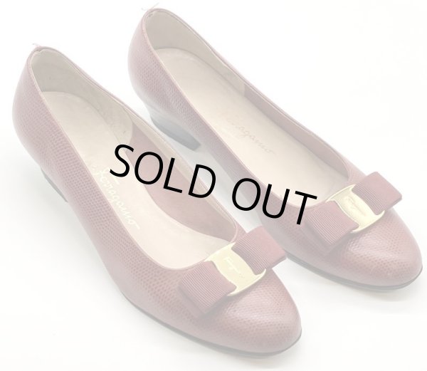 画像12: OLD FERRAGAMO(オールドフェラガモ)レッド型押しレザーヴァラリボンパンプス 5 1/2C (12)