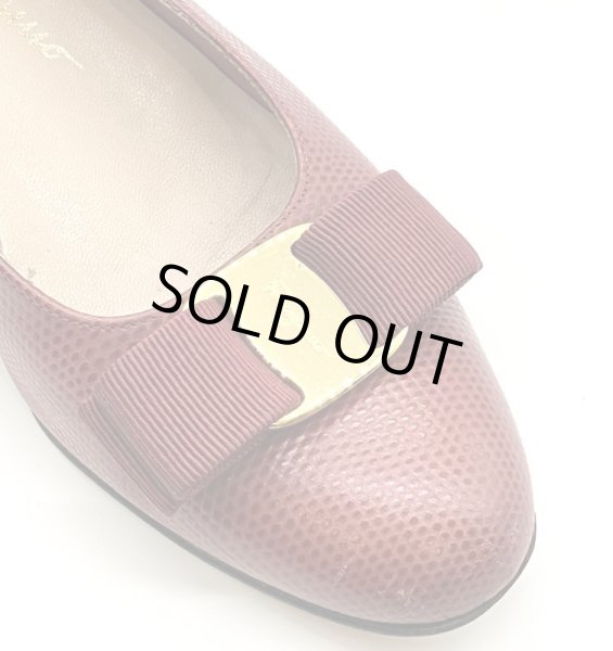 画像8: OLD FERRAGAMO(オールドフェラガモ)レッド型押しレザーヴァラリボンパンプス 5 1/2C (8)