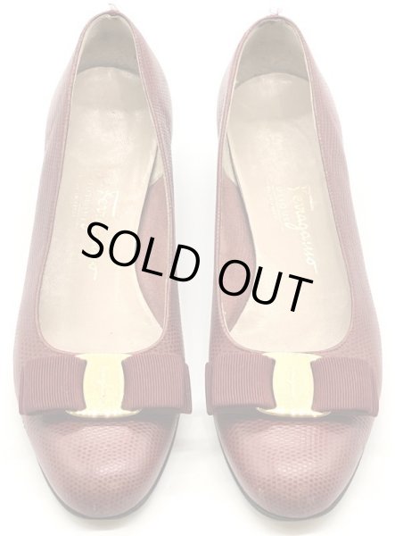 画像9: OLD FERRAGAMO(オールドフェラガモ)レッド型押しレザーヴァラリボンパンプス 5 1/2C (9)