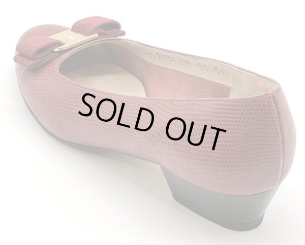 画像5: OLD FERRAGAMO(オールドフェラガモ)レッド型押しレザーヴァラリボンパンプス 5 1/2C (5)