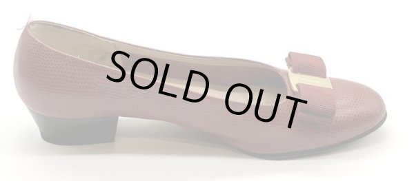 画像4: OLD FERRAGAMO(オールドフェラガモ)レッド型押しレザーヴァラリボンパンプス 5 1/2C (4)