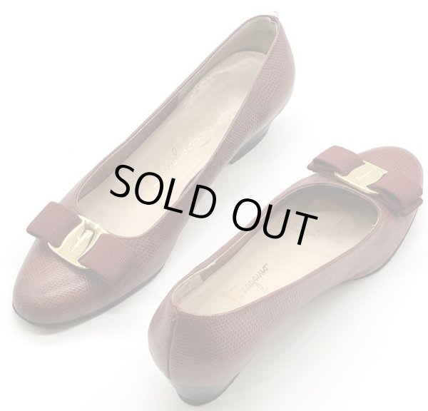 画像18: OLD FERRAGAMO(オールドフェラガモ)レッド型押しレザーヴァラリボンパンプス 5 1/2C (18)