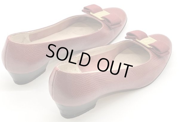 画像14: OLD FERRAGAMO(オールドフェラガモ)レッド型押しレザーヴァラリボンパンプス 5 1/2C (14)