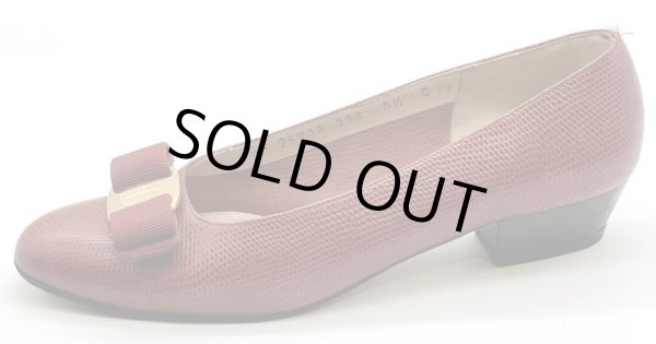 画像3: OLD FERRAGAMO(オールドフェラガモ)レッド型押しレザーヴァラリボンパンプス 5 1/2C (3)