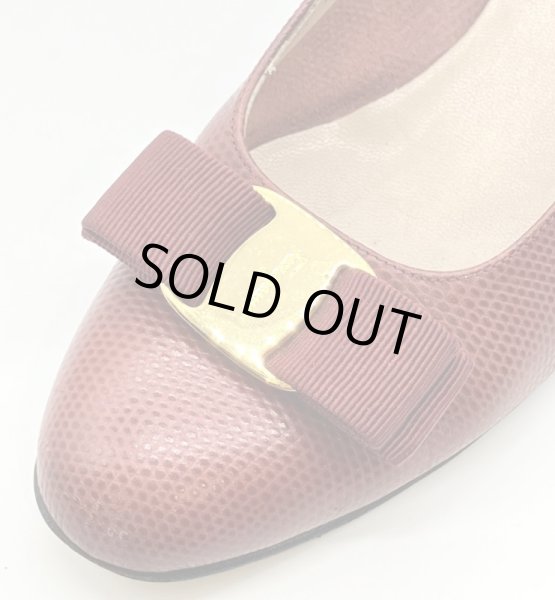 画像7: OLD FERRAGAMO(オールドフェラガモ)レッド型押しレザーヴァラリボンパンプス 5 1/2C (7)