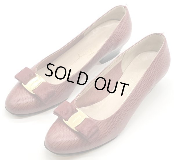 画像11: OLD FERRAGAMO(オールドフェラガモ)レッド型押しレザーヴァラリボンパンプス 5 1/2C (11)