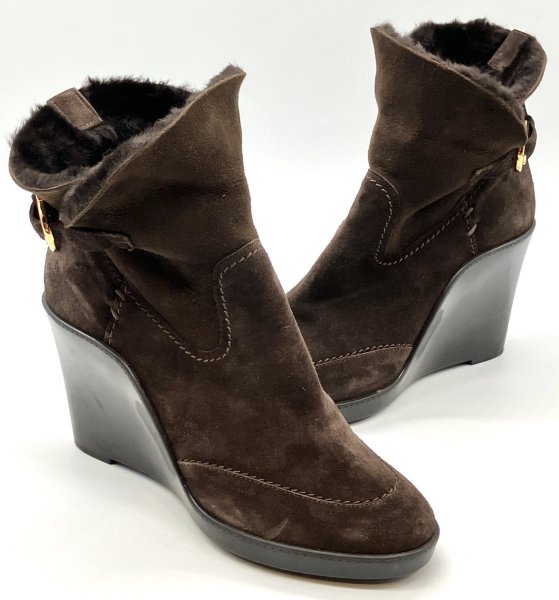 画像14: OLD FERRAGAMO(オールドフェラガモ) ダークブラウンムートン2wayショートブーツ 6 1/2C (14)