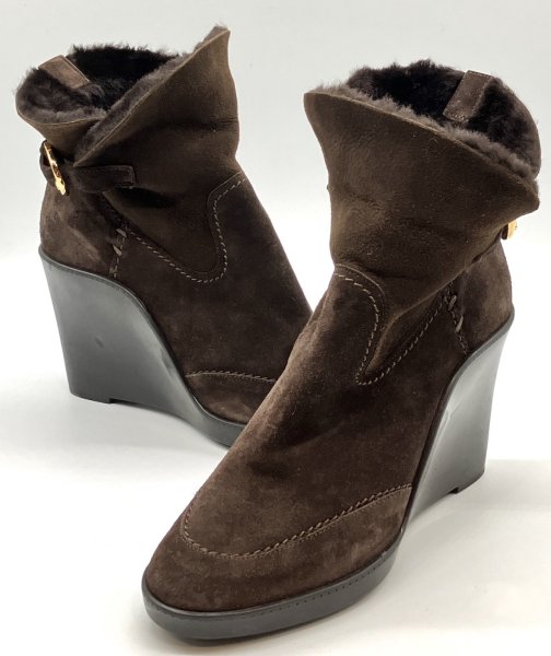 画像13: OLD FERRAGAMO(オールドフェラガモ) ダークブラウンムートン2wayショートブーツ 6 1/2C (13)