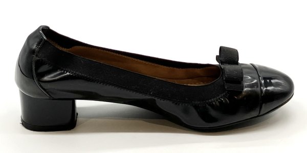 画像4: OLD FERRAGAMO(オールドフェラガモ) ブラックパテントリボン付きバレエシューズパンプス 6 1/2 (4)