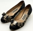 画像9: OLD FERRAGAMO(オールドフェラガモ) ブラック×ゴールドレースヴァラリボンパンプス 4D (9)