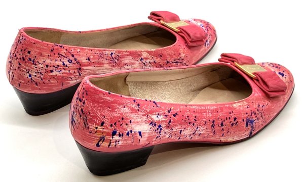 画像14: OLD FERRAGAMO(オールドフェラガモ) ビビッドピンクヴァラリボンパンプス(リカラー&ペイント) 6C (14)