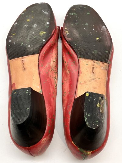 画像1: OLD FERRAGAMO(オールドフェラガモ) レッドレザーヴァラリボンパンプス(リカラー&ペイント) 7C
