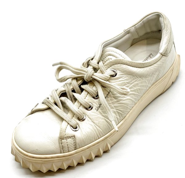 画像1: OLD FERRAGAMO(オールドフェラガモ) ホワイトレザーレースアップスニーカー 6C (1)