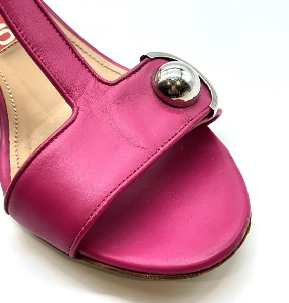 画像8: OLD FERRAGAMO(オールドフェラガモ)マゼンタピンクレザー×シルバーガンチーニ金具付きサンダル 6C (8)