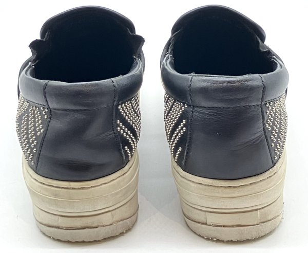 画像8: OLD FERRAGAMO(オールドフェラガモ)ブラックレザー×シルバースタッズスリッポンスニーカー 4 1/2M (8)