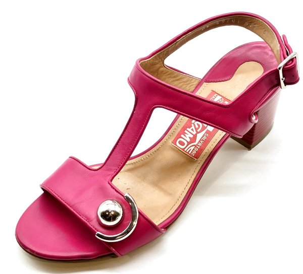 画像1: OLD FERRAGAMO(オールドフェラガモ)マゼンタピンクレザー×シルバーガンチーニ金具付きサンダル 6C (1)