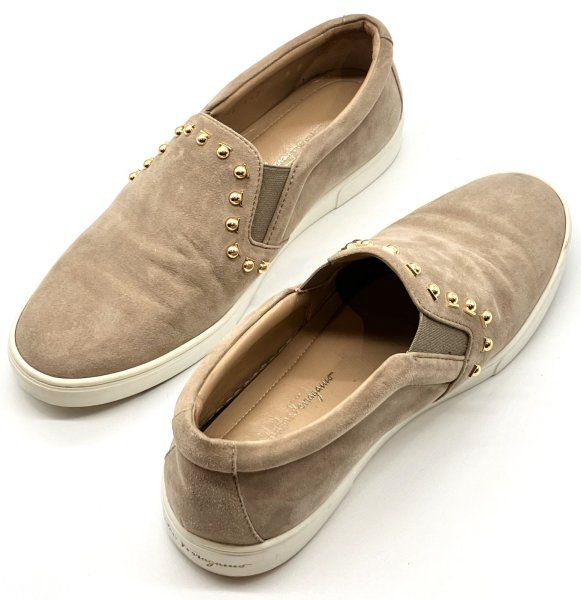 画像18: OLD FERRAGAMO(オールドフェラガモ) ベージュスエード×ゴールドスタッズスリッポンスニーカー 5D (18)