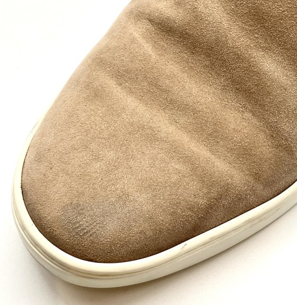 画像7: OLD FERRAGAMO(オールドフェラガモ) ベージュスエード×ゴールドスタッズスリッポンスニーカー 5D (7)