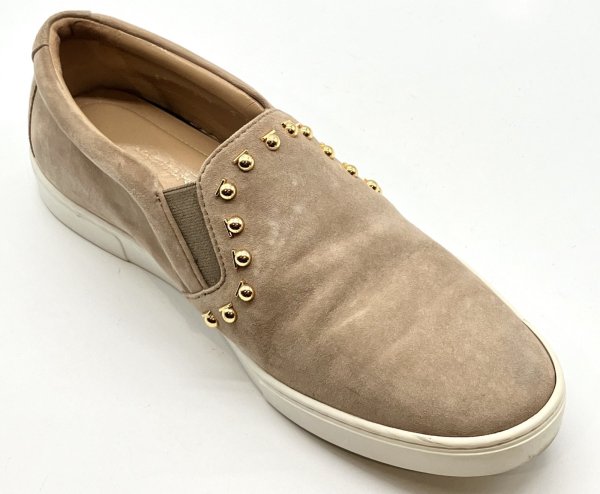 画像2: OLD FERRAGAMO(オールドフェラガモ) ベージュスエード×ゴールドスタッズスリッポンスニーカー 5D (2)