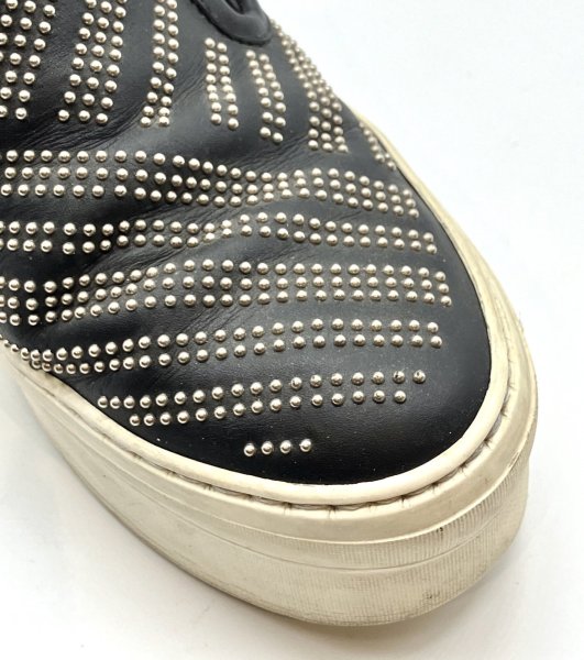 画像6: OLD FERRAGAMO(オールドフェラガモ)ブラックレザー×シルバースタッズスリッポンスニーカー 4 1/2M (6)