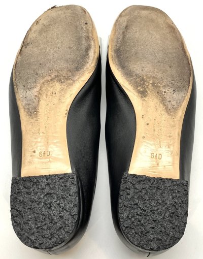 画像1: OLD FERRAGAMO(オールドフェラガモ) ホワイト×ブラックバイカラーレザーヴァリナリボンフラットシューズ 6 1/2D