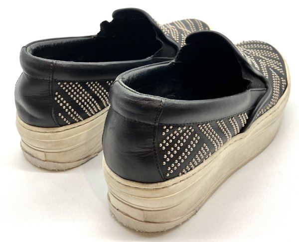 画像12: OLD FERRAGAMO(オールドフェラガモ)ブラックレザー×シルバースタッズスリッポンスニーカー 4 1/2M (12)