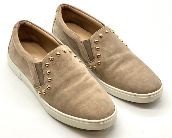 画像12: OLD FERRAGAMO(オールドフェラガモ) ベージュスエード×ゴールドスタッズスリッポンスニーカー 5D (12)