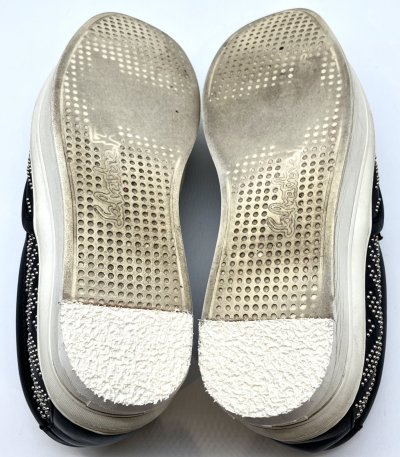 画像1: OLD FERRAGAMO(オールドフェラガモ)ブラックレザー×シルバースタッズスリッポンスニーカー 4 1/2M