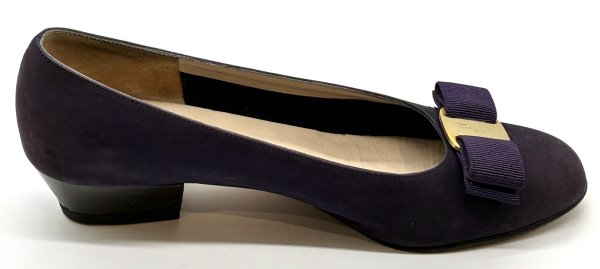 画像4: OLD FERRAGAMO(オールドフェラガモ) ブルーパープルスエードヴァラリボンパンプス 5 1/2C (4)