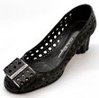 画像1: OLD FERRAGAMO(オールドフェラガモ) ブラックメッシュ×レーザーカッティングリボンフラワーヒールパンプス 5 1/2D (1)