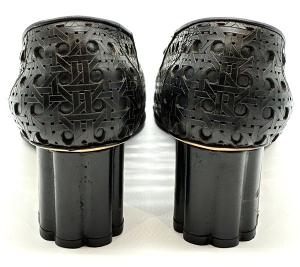 画像10: OLD FERRAGAMO(オールドフェラガモ) ブラックメッシュ×レーザーカッティングリボンフラワーヒールパンプス 5 1/2D (10)