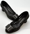 画像15: OLD FERRAGAMO(オールドフェラガモ) ブラックメッシュ×レーザーカッティングリボンフラワーヒールパンプス 5 1/2D (15)