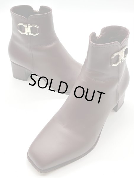 画像7: OLD FERRAGAMO(オールドフェラガモ)ボルドーレザーガンチーニ金具付きショートブーツ 7 1/2 (7)