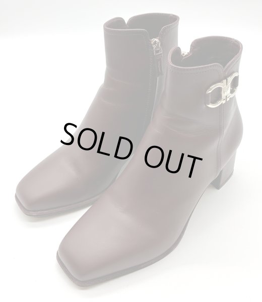 画像6: OLD FERRAGAMO(オールドフェラガモ)ボルドーレザーガンチーニ金具付きショートブーツ 7 1/2 (6)