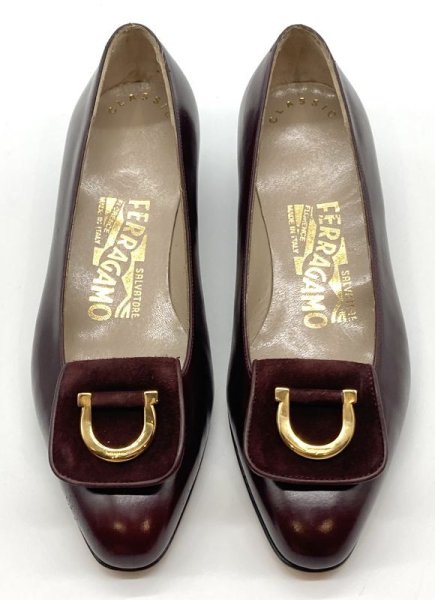 画像8: OLD FERRAGAMO(オールドフェラガモ/ヴィンテージ) ボルドーレザー×スエードガンチーニパンプス(デッドストック)4 1/2D (8)