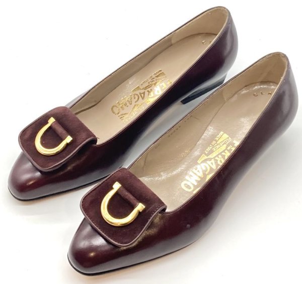 画像10: OLD FERRAGAMO(オールドフェラガモ/ヴィンテージ) ボルドーレザー×スエードガンチーニパンプス(デッドストック)4 1/2D (10)