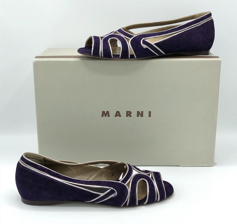 MARNI(マルニ) パープルスエード×シルバーパイピングオープントゥ