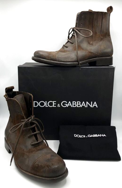 DOLCEu0026GABBANA(ドルチェ＆ガッバーナ)ダークブラウンダメージ加工レースアップサイドゴアショートブーツ9 - ella